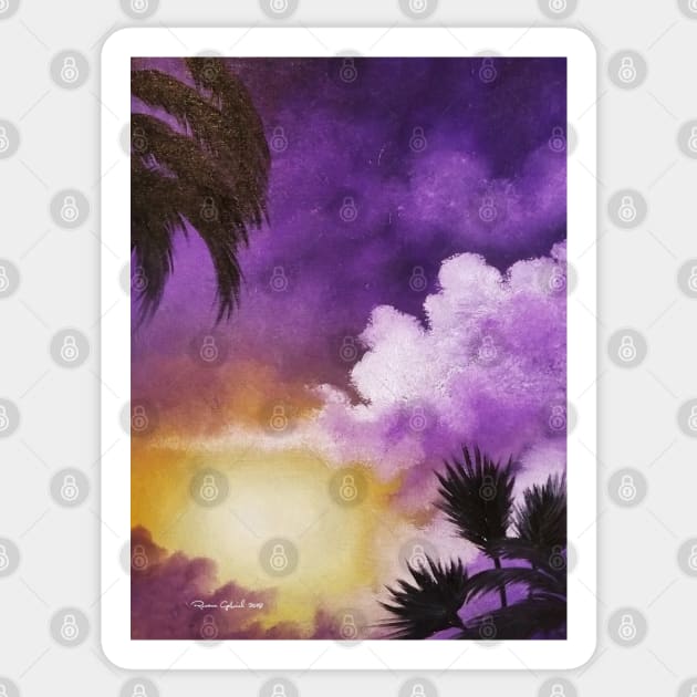 Purple Sunset, Lavender Sunset, Lilac Beach, Purple Beach, Palm Trees on beach, purple sky, lavendar sky Sticker by roxanegabriel